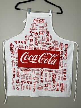 Coca Cola Vintage 1984 Script Logo White Red Kitchen BBQ Pocket Apron Leshner